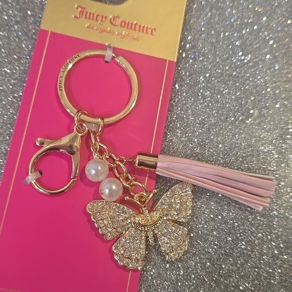 Juicy Couture Crystal Butterfly Charm Pearl Keychain - Picture 10 of 10